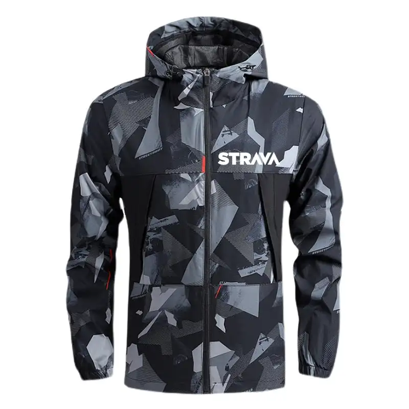 Ветровка STRAVA мужская с капюшоном короткая велосипедная уличная куртка