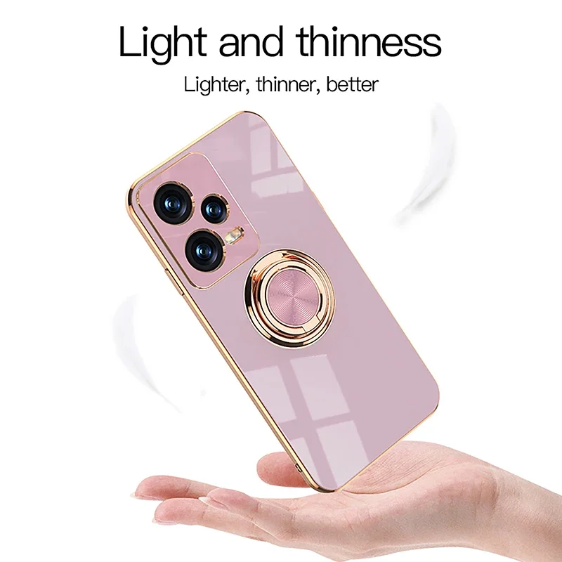 Luxury Plating Gloss Silicone Phone Case with 360° Rotating Ring Holder - Shockproof Design