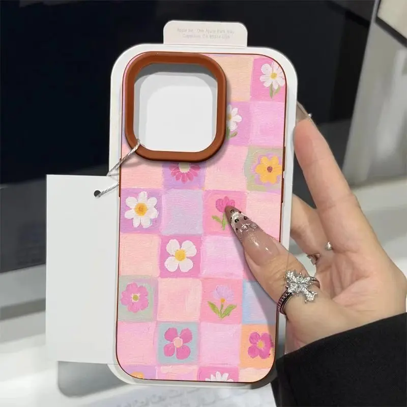 Oil Painting Plaid Floral Pattern Phone Case Cover