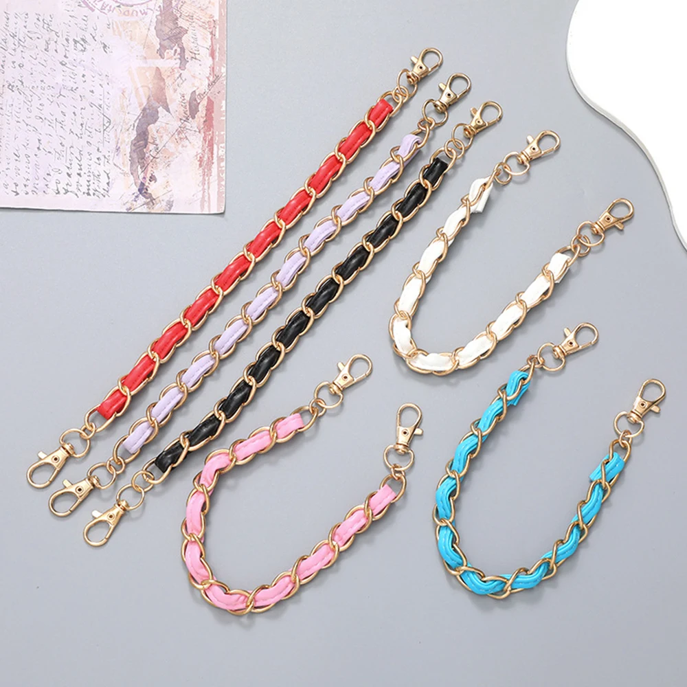 Vintage PU Leather+Metal Chain Strap For Handbag Women Fashion Wrist Strap Phone Lanyard DIY Replacement Purse Handles Bag Part