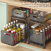 Adjustable Height Household Cabinet Basket, Double Drawers, Sliding Sink Storage Rack, Space Saving Kitchen Storage Rack 2