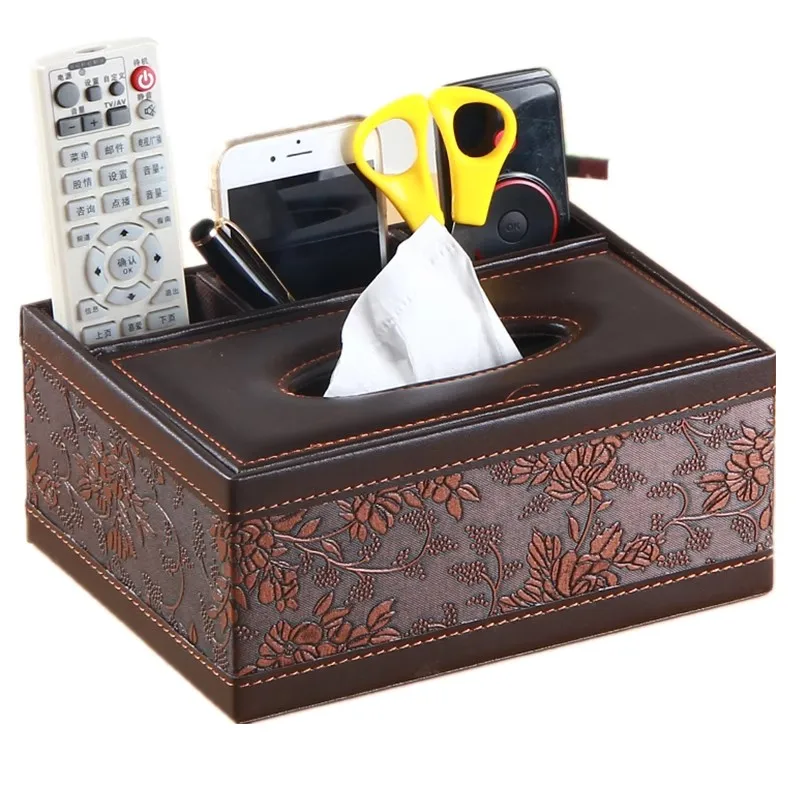 Fashion Multifunctional PU Leather Tissue Box Remote Control Storage Box Living Room Coffee Table Napkin Pumping Paper Box 6