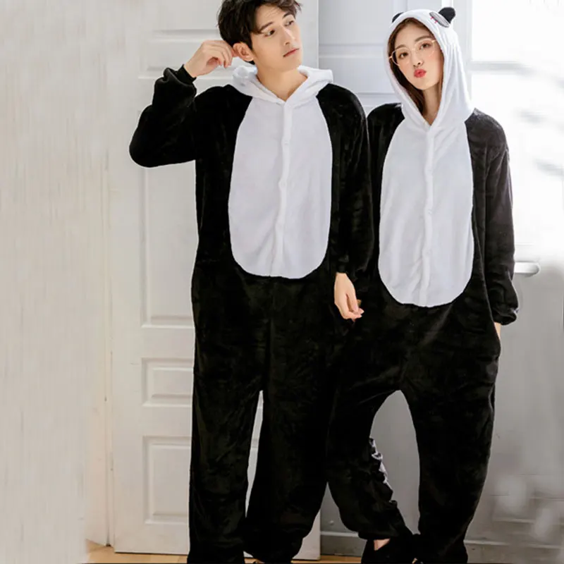 Purple Cat Pijamas Animal Onesie for Adults Kigurumi Pajamas Winter Warm Sleepwear Cosplay Clothes Women Men Flannel Jumpsuits