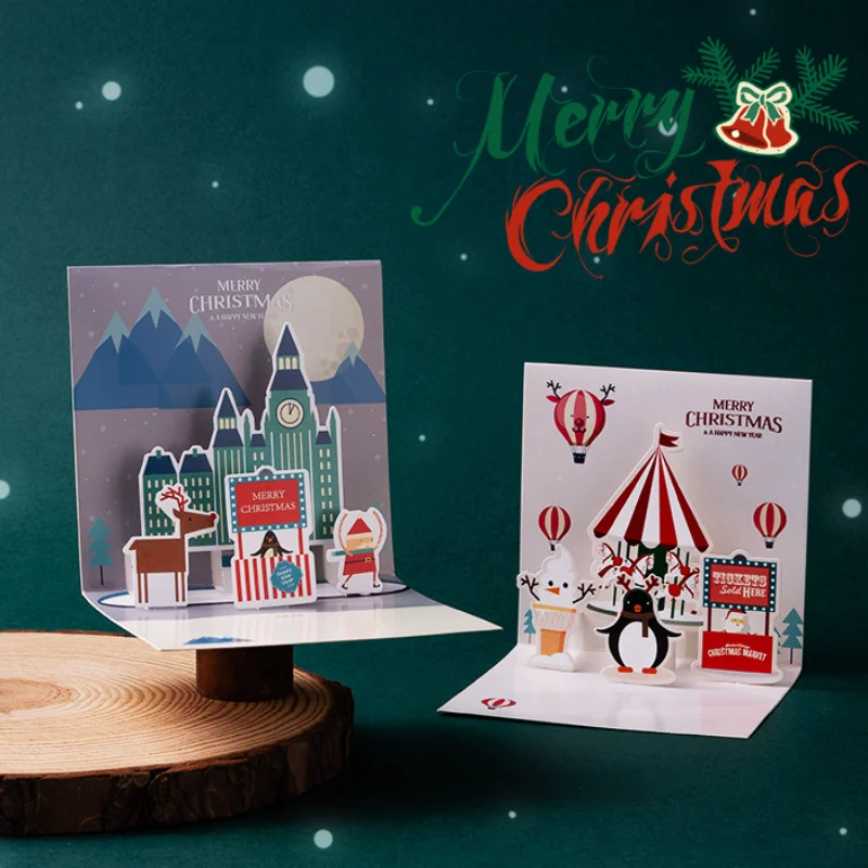 3D Christmas Card Folding Merry Christmas Greeting Cards New Year Xmas Party Navidad Festival Decoration Greet Gift Cards