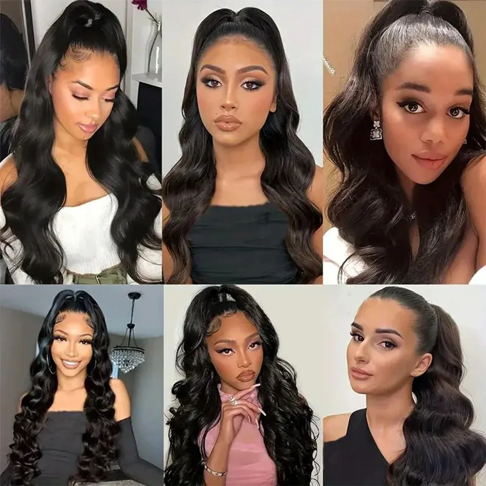 바디 웨이브 드로스트링 포니테일 인간의 머리카락 연장 100% 진짜 인간의 머리카락 브라질 레미 클립 인 포니테일 여성용 자연 색상