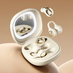 Noise Cancelling Wireless Bluetooth Ear Clip Earbuds with Makeup Mirror Charging Case - Sport Edition (Skin)