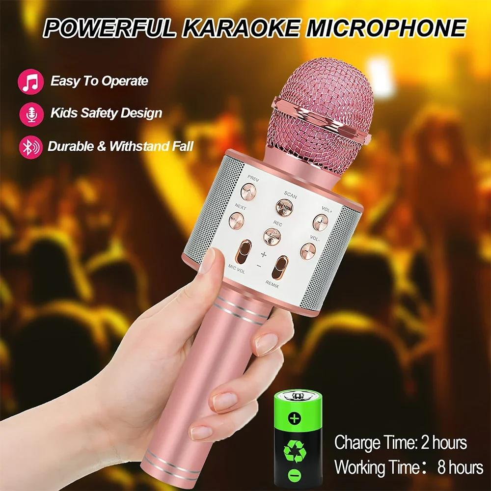 Wireless Bluetooth Karaoke Microphone Mic Speaker Machine Portable Handheld Karaoke Home Party Birthday for Smartphones PC