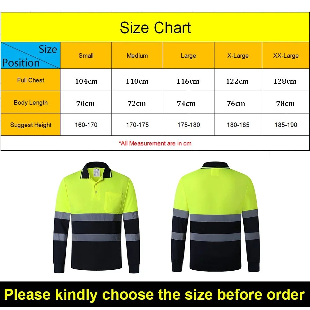 Two Tone Long Sleeve Safety Polo Shirt Orange High Visibility Reflective Shirt Pockets Hi vis work shirt