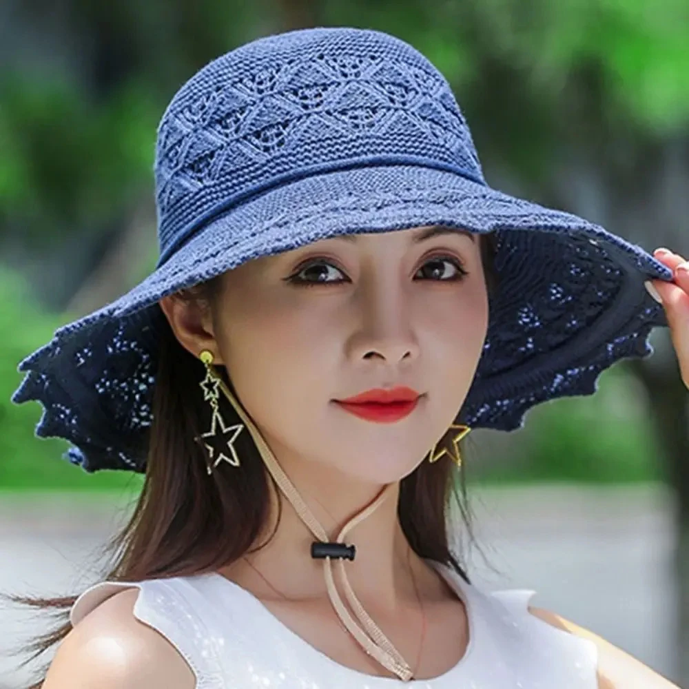 Sun Hats Wide Brim UV Protection Straw Hat Fashion Casual Breathable Beach Cap Bowknot Bucket Hat Panama Cap Summer