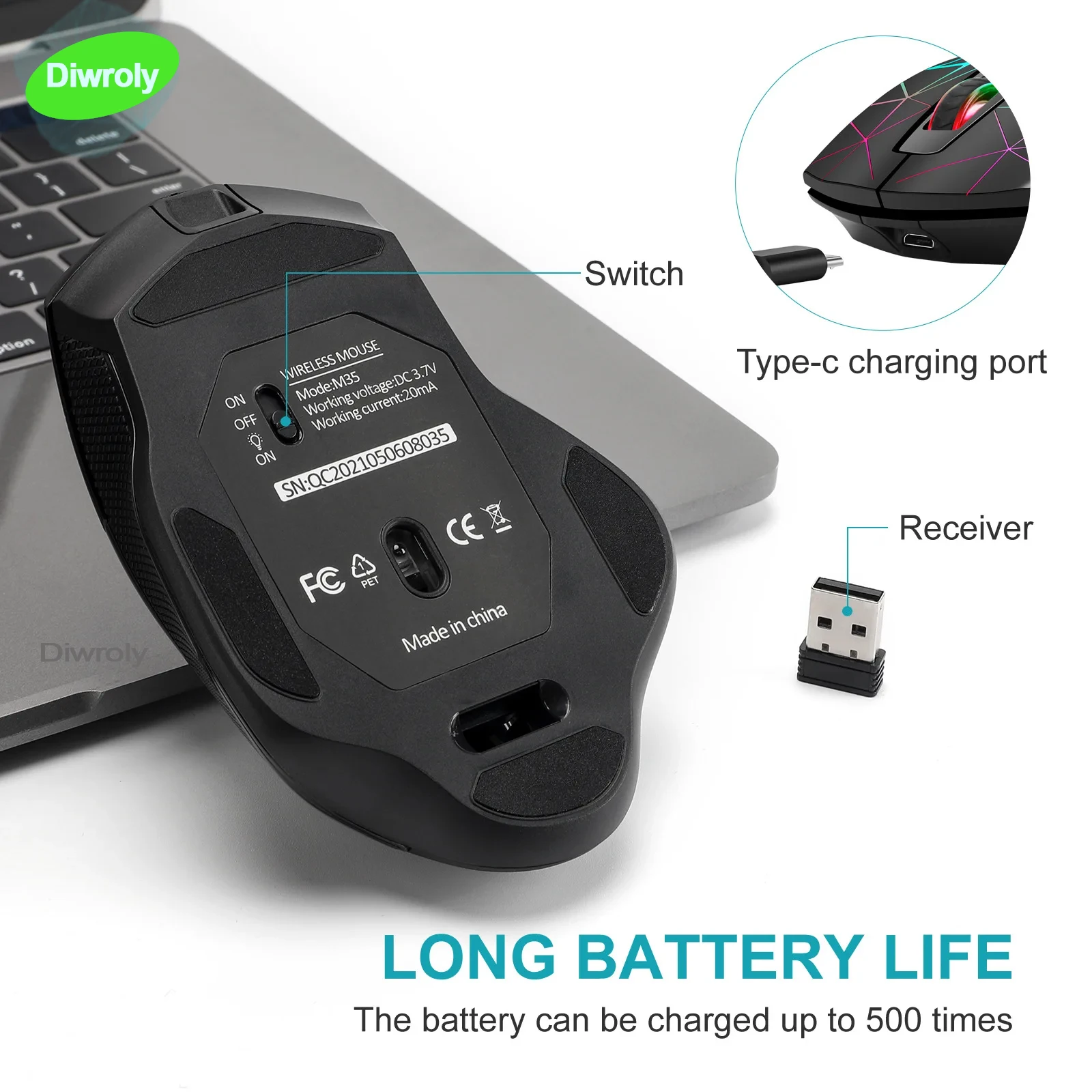 2.4G Wireless Mouse Rechargeable Gamer PC Mice Ergonomic 400mAh 1600DPI Gaming Mice for Office Laptop Windows Mac wireless mouse,gaming mouse,wireless gaming mouse,ergonomic mouse