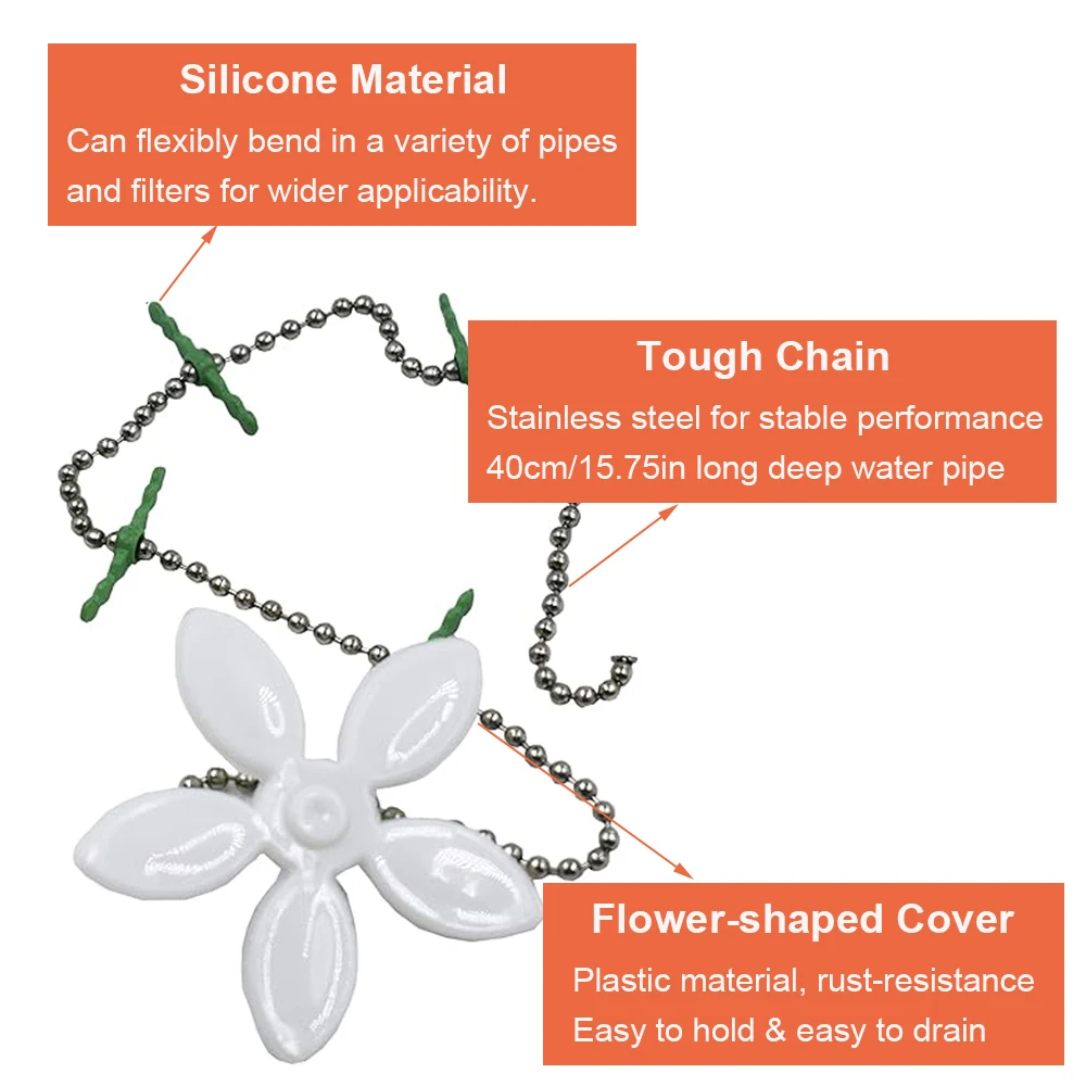 10pc Hair Dredge Chain Flower Shower Hair Cleaning Chain Premium Drain Hair Catcher Bathroom Hair Catcher Chain Hook Dredge Tool 4
