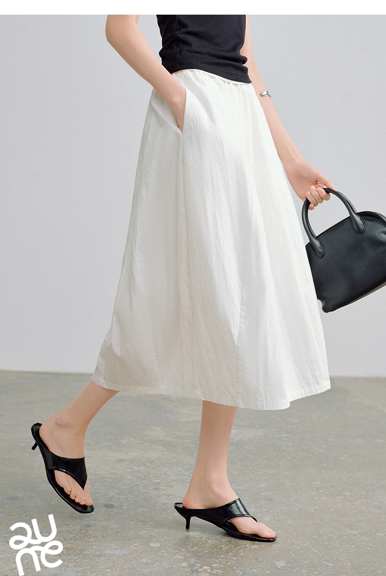 TOYOUTH Women Cloud Cocoon Midi Skirts 2026 Spring-Summer New White Soft Bud Skirts Commuter Casual Skirts