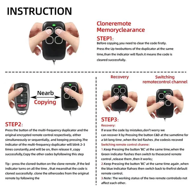 Garage Door Remote Control Duplicator 286MHz-868MHz Multi-Frequency Code Grabber Clone Gate Key Fob Command Hand Transmitter 2