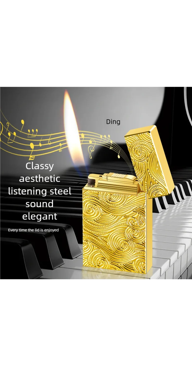 Langsheng Steel Sound Side Sliding Grinding Wheel Inflatable Oblique Fire Lighter Elegant Open Flame High end Gift Lighter