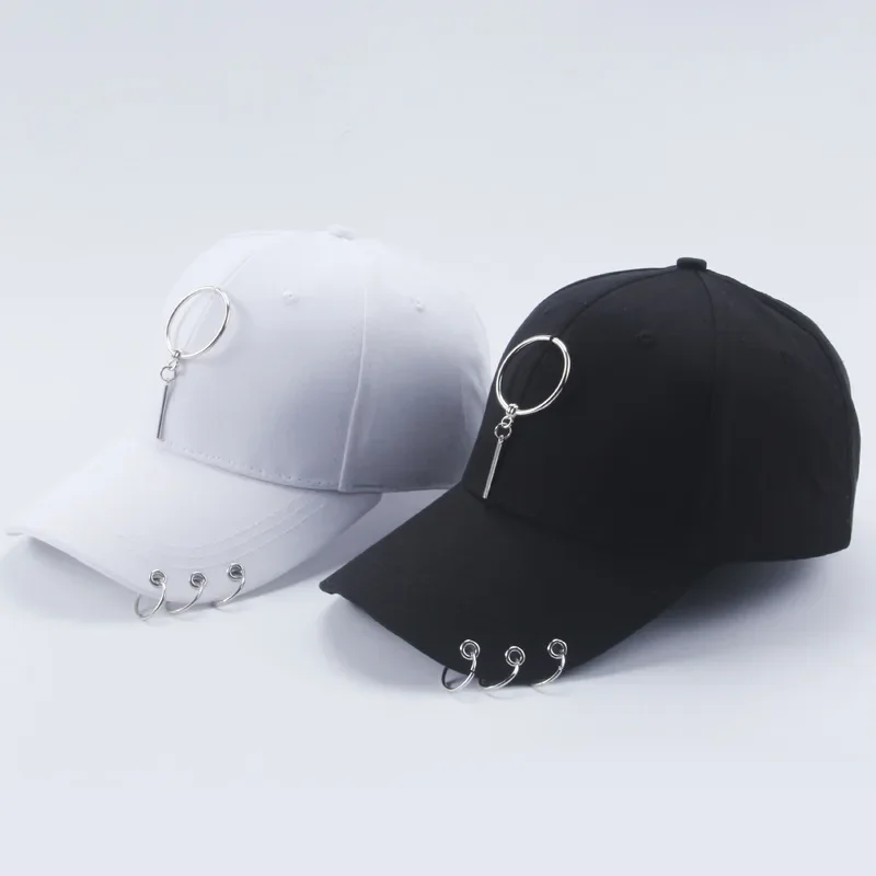 High Quality Adjustable Baseball Hat with Ring Outdoor Sports Sun Cap for Women Men Fashion Snapback Hat Chain Punk Hat Summer