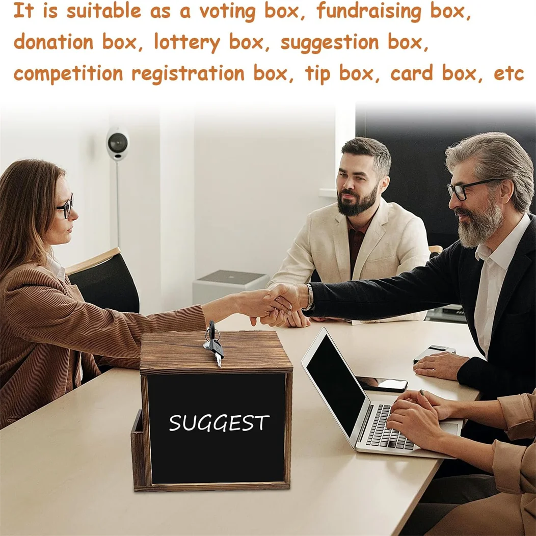 Lockable Wall Mounted Wooden Suggestion Box Chalkboard Ballot Donation Collection Box Lockable 6