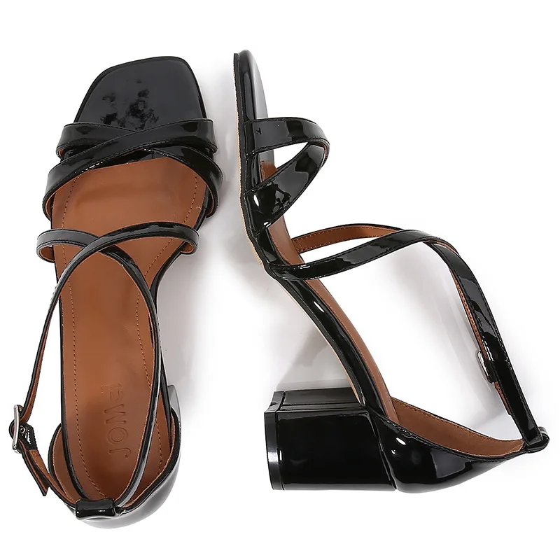 Fashion Women's Shoes 2023 Square Toe Cross Thick Heels High Heels Sandals Women's Luxury New Girl High Heels