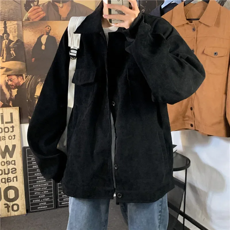 Men's Vintage Japan Style Corduroy Jacket – Casual Solid Color Lapel Coat