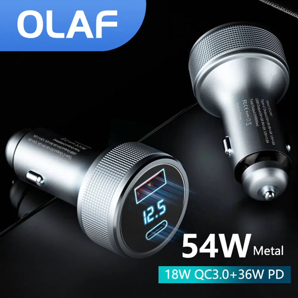 54W USB Car Charger Type C PD Quick Charge 3.0 Fast Charging for iPhone 13 Samsung Phone Charge QC3.0 Dual Car USB Adapter