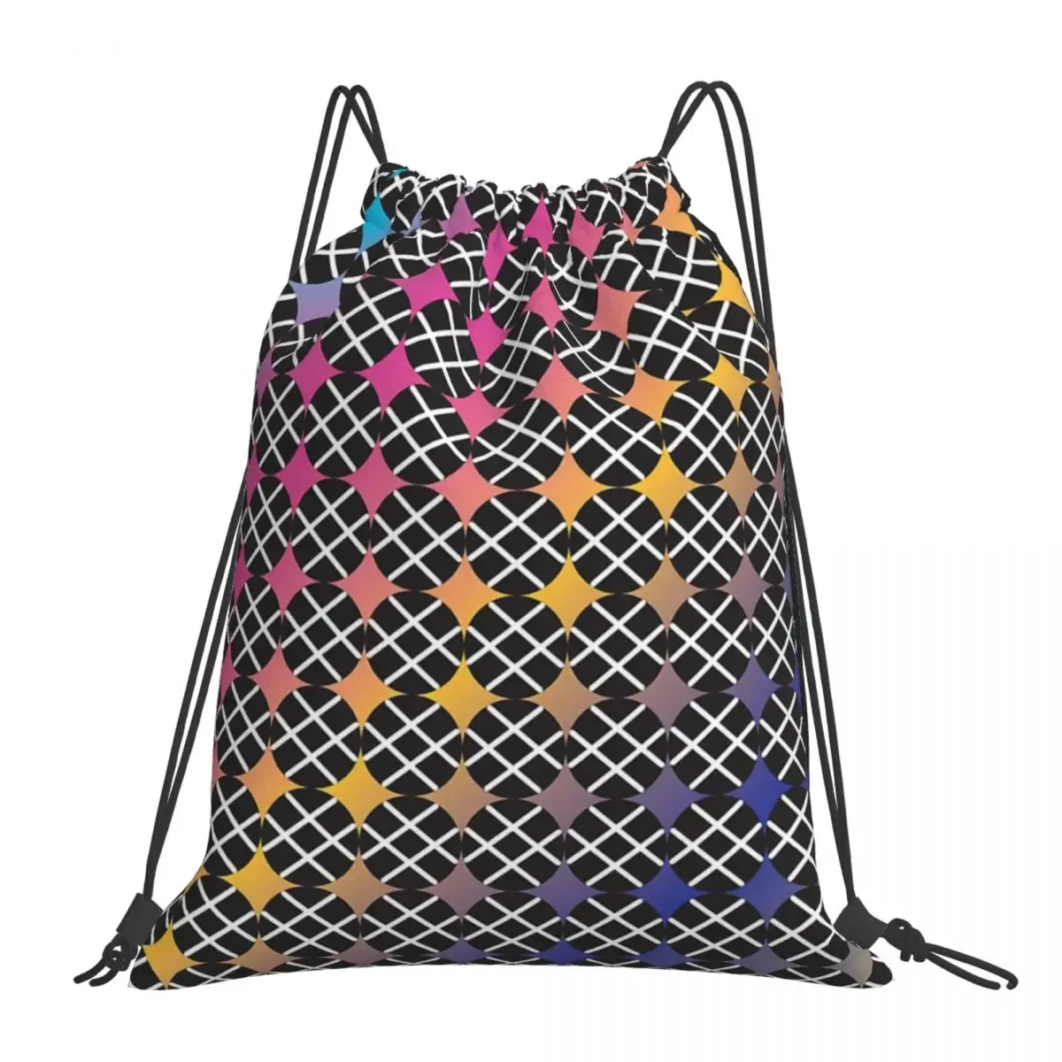 

Gradient Color Stars On A White Net Backpack Portable Drawstring Bags Drawstring Bundle Pocket Sports Bag BookBag For Travel