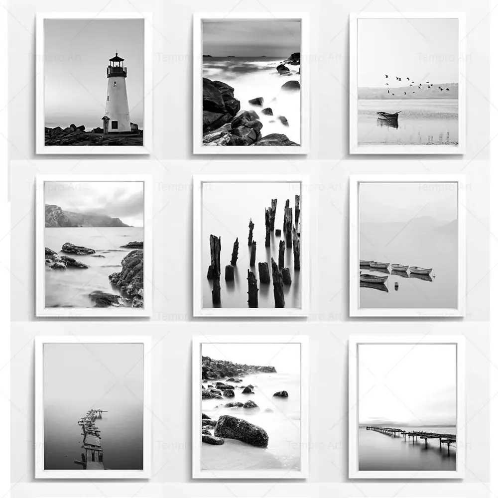 Black White Paintings Canvas Black White Sea Boat Canvas Poster
