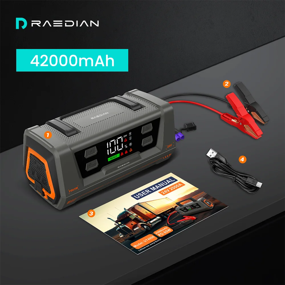 

24V Starter 2000A Multi-Function Portable 65W Lithium Car Battery Booster Jump Starter12V ,24v car