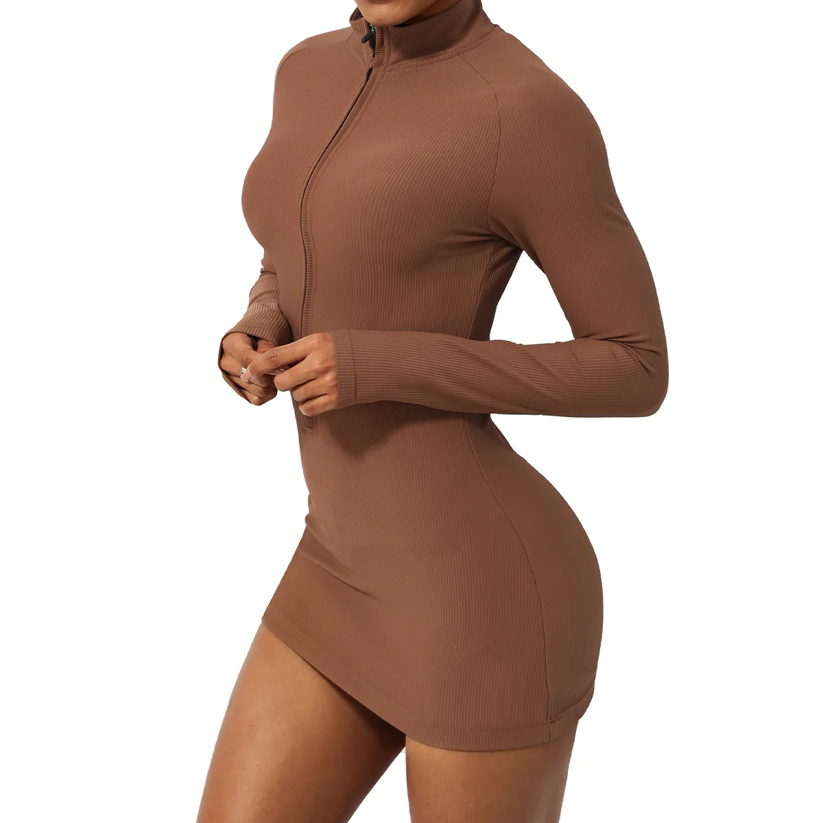 Mermaid Curve Summer Zipper Long Sleeve Yoga Bodysuit Women's Dance Fitness Tight Sports Bodysuit Yoga dress