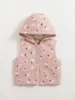 Girls' Baby Floral Print Hooded Vest Coat Autumn and Winter Style Girls' Leisure Button Vest Vest