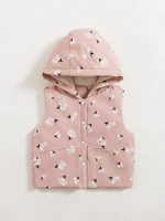 Girls' Baby Floral Print Hooded Vest Coat Autumn and Winter Style Girls' Leisure Button Vest Vest