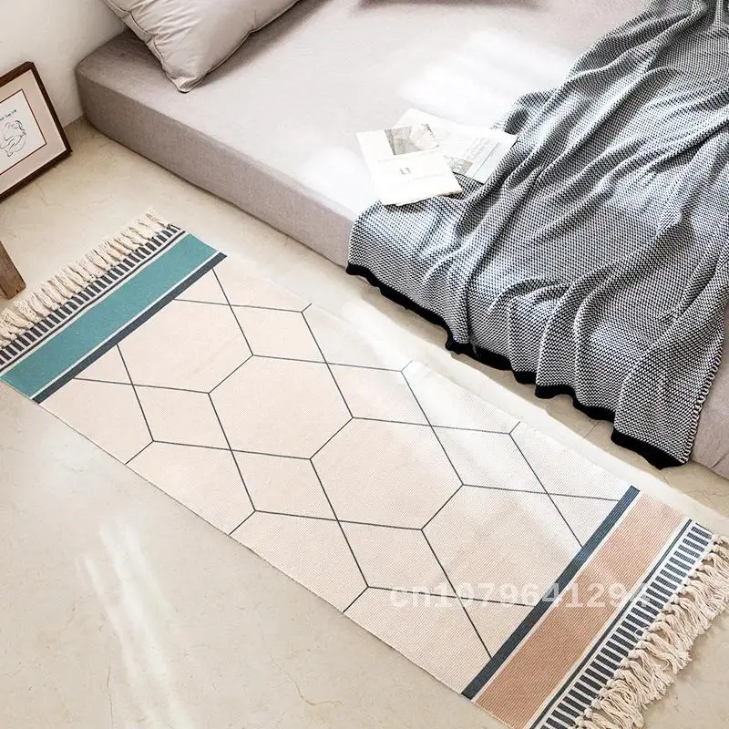 

Cotton Linen Soft Carpet Handmade Tassel Rug Living Room Bedside Floor Mat Pad Home Boho Decoration Luxury Ethnic Style Bohemia