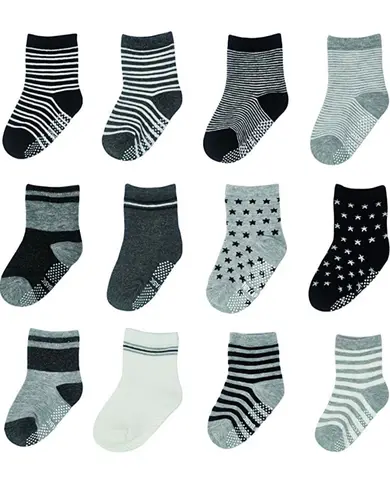 미끄럼 방지 코튼 크루 양말, 그립이 있는 미끄럼 방지 유아 양말, 남아 및 여아용, 1-7 세 유아용, 12 쌍/로트 4