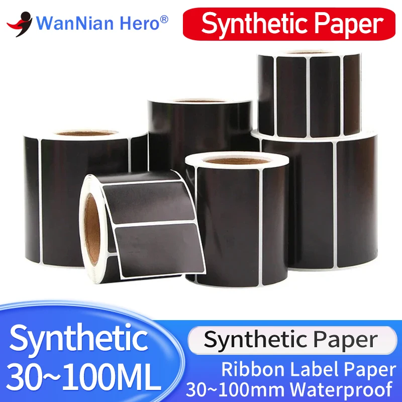 Synthetic Paper Waterproof Black PP Sticker 30 40 50 60 70 80 90 100mm Vinyl Thermal Transfer Carbon Printer Label For Foil/UV