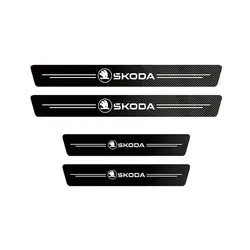 Carbon Fiber Leather Vinyl Door Sill Protector Stickers (4Pcs Car Door)