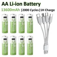 Batterie AA 1,5 V 13600 mAh USB-C rechargeable, batterie au lithium à charge rapide avec câble gratuit, plus de 2000 cycles pour appareils photo, jouets, souris 1