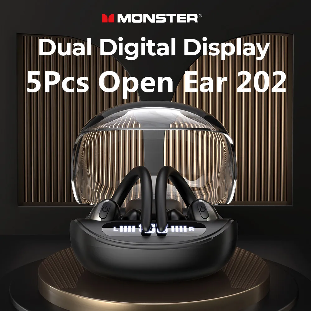 

5Pcs Monster Open Ear 202 Bluetooth Earphone Sports Running Wireless Headphones HiFi Music Stereo Bas Noise Reduction Earphones