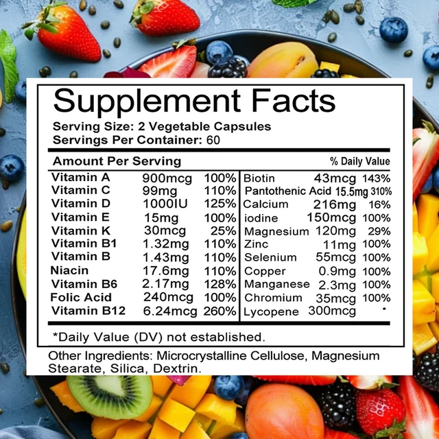 Bcuelov Daily Complete Vitamins & Minerals - Men's Health, Skin & Hair, Stamina Immune System
