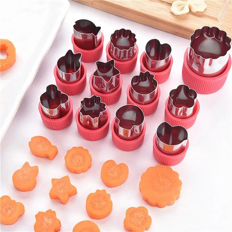 S52909a15b08e4e55beaa33040968c4b9L 12Pcs/Set Vegetable Cutters Shapes Set DIY Cookie Cutter Flower for Kids Shaped Treats Food Fruit Cutter Mold Kitchen Tools