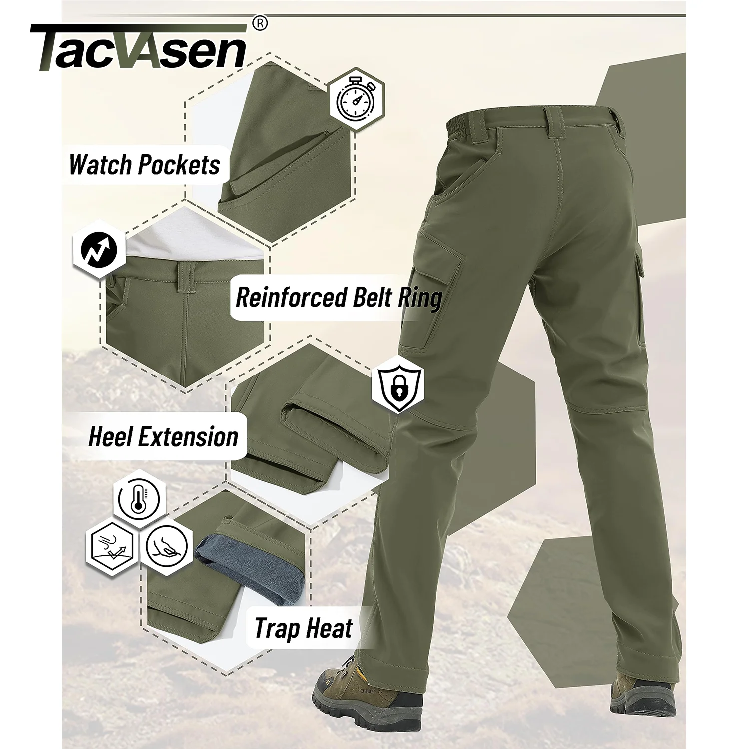 Cargo Broek Thermische Broek Mannen Heren 2025 Trendy Heren Werkbroek Wandelen Cargo Broek Zes Zakken Outdoor Ripstop Multi Zakken Ademend Katoen Broek Track Bottoms Mannen, AG, 40