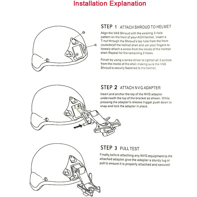Tactics Helmet NVG Mount Shroud 3-Hole Aluminum Alloy Sports Camera Holder Base for Marine Helmets Fast Helmet