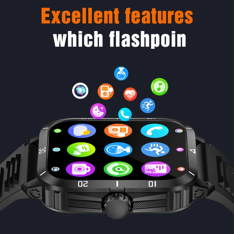2026 NEW Military Smartwatch 2.01''HD Screen Bluetooth Call Waterproof Outdoor Sports Fitness Smart Watch Men for Android/IOS 5