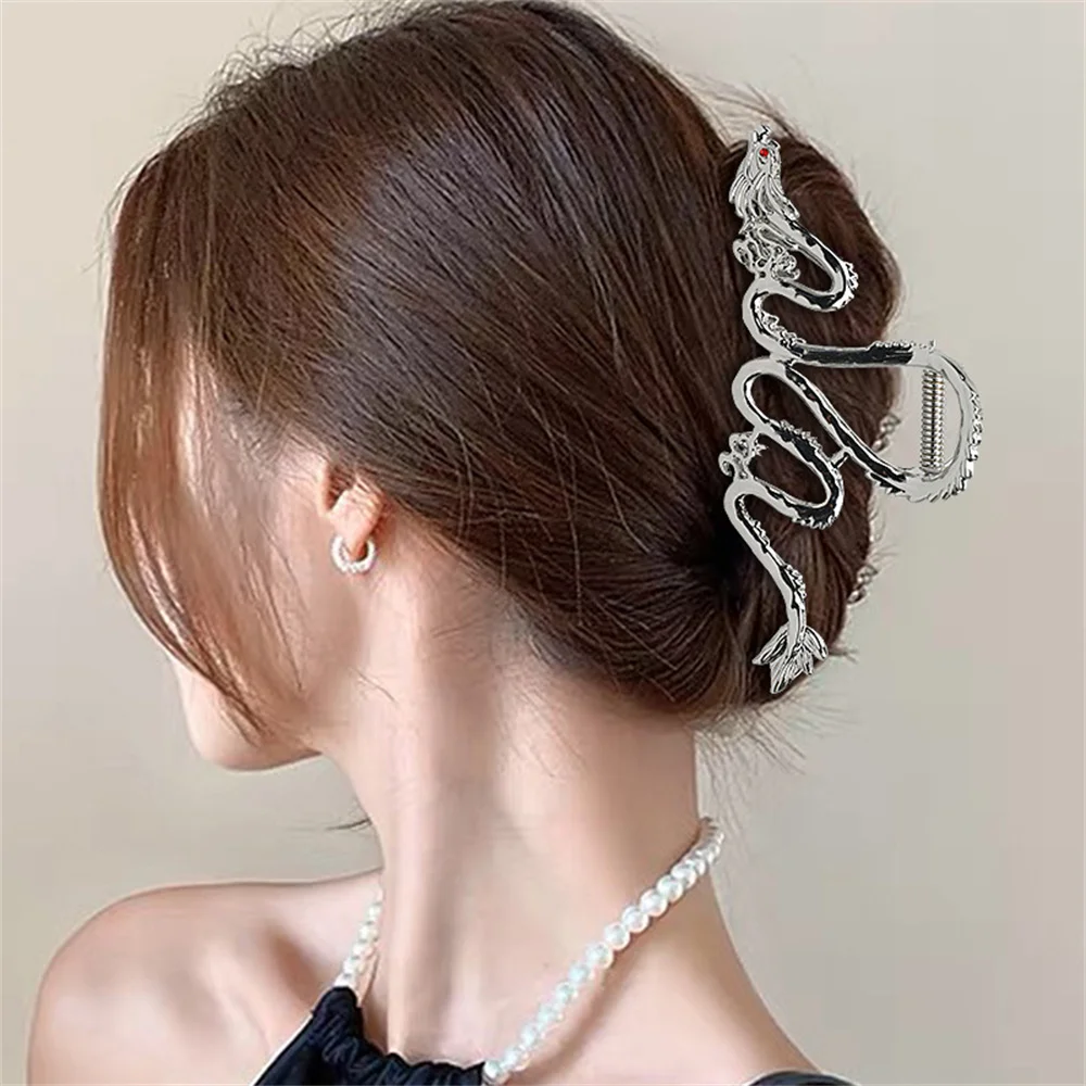 

Metal Hollow Out Hair Claw Vintage Chinese Style Dragon Shaped Shark Clip Headdress Women Girls Ponytail Clip Hair Accessories
