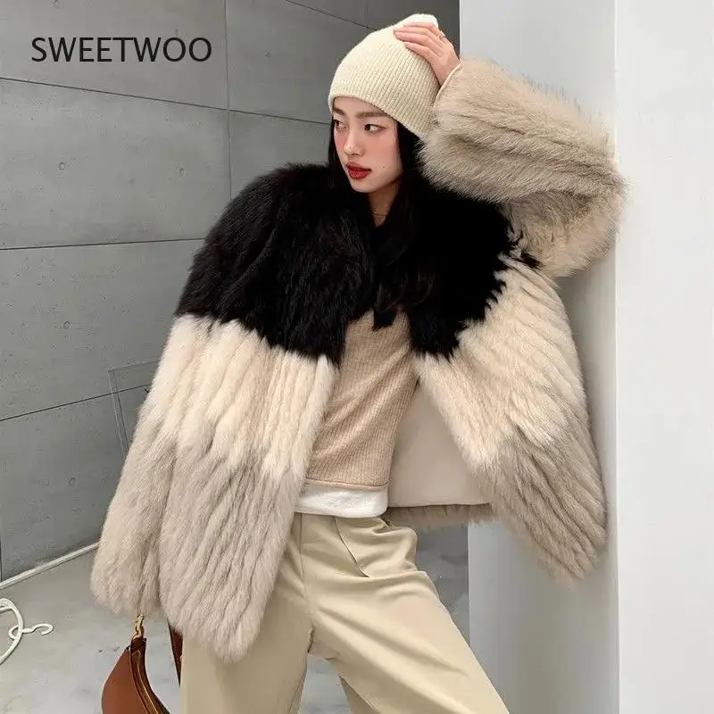 Новинка Осень-зима 2021, пальто из искусственного лисьего меха, женская модная теплая двухсторонняя облегающая куртка средней длины в Корейском стиле