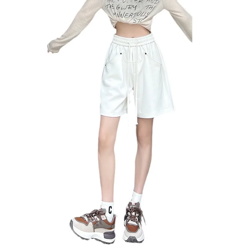 Beige Wide-leg Pants Women's Five-minute Pants Draped Casual Straight Loose Outside Shorts Summer Clothes Women 2024
