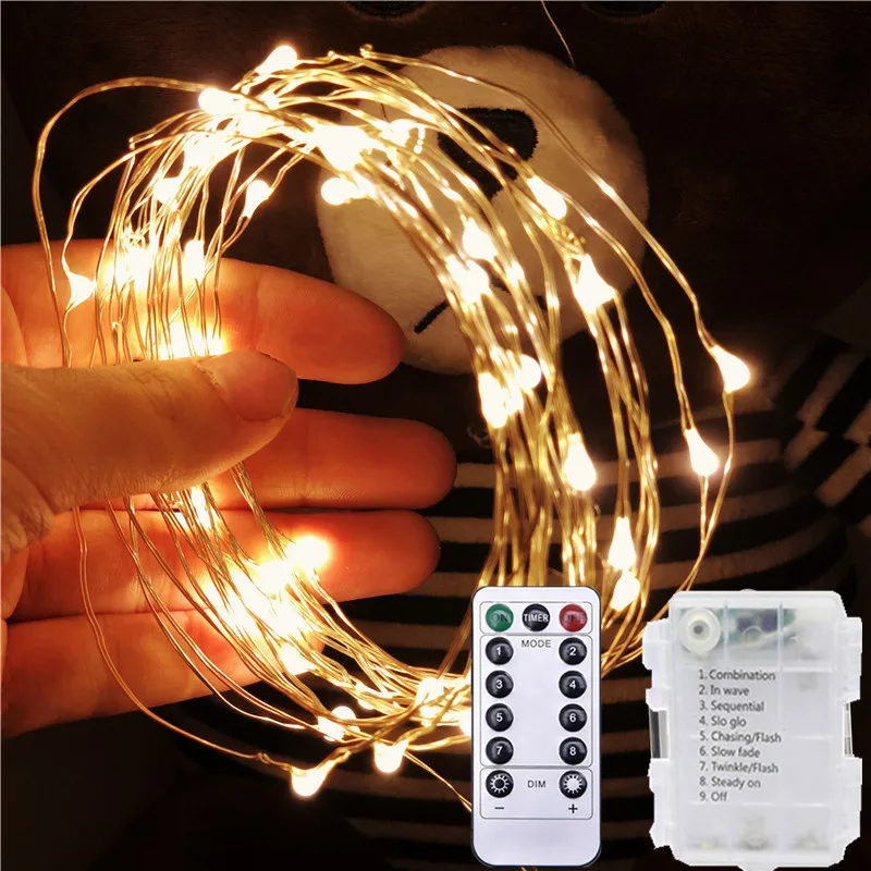 

Battery Box Christmas Wedding Party Fairy Light String Remote Control Waterproof Copper Wire Lamp 8 Mode Outdoor Camping Decor