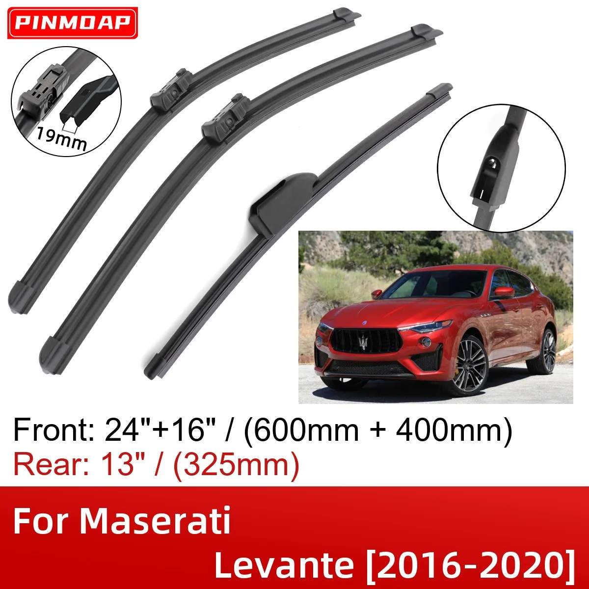 For Maserati Levante 20162020 24"+16"+13" Front Rear Wiper Blades