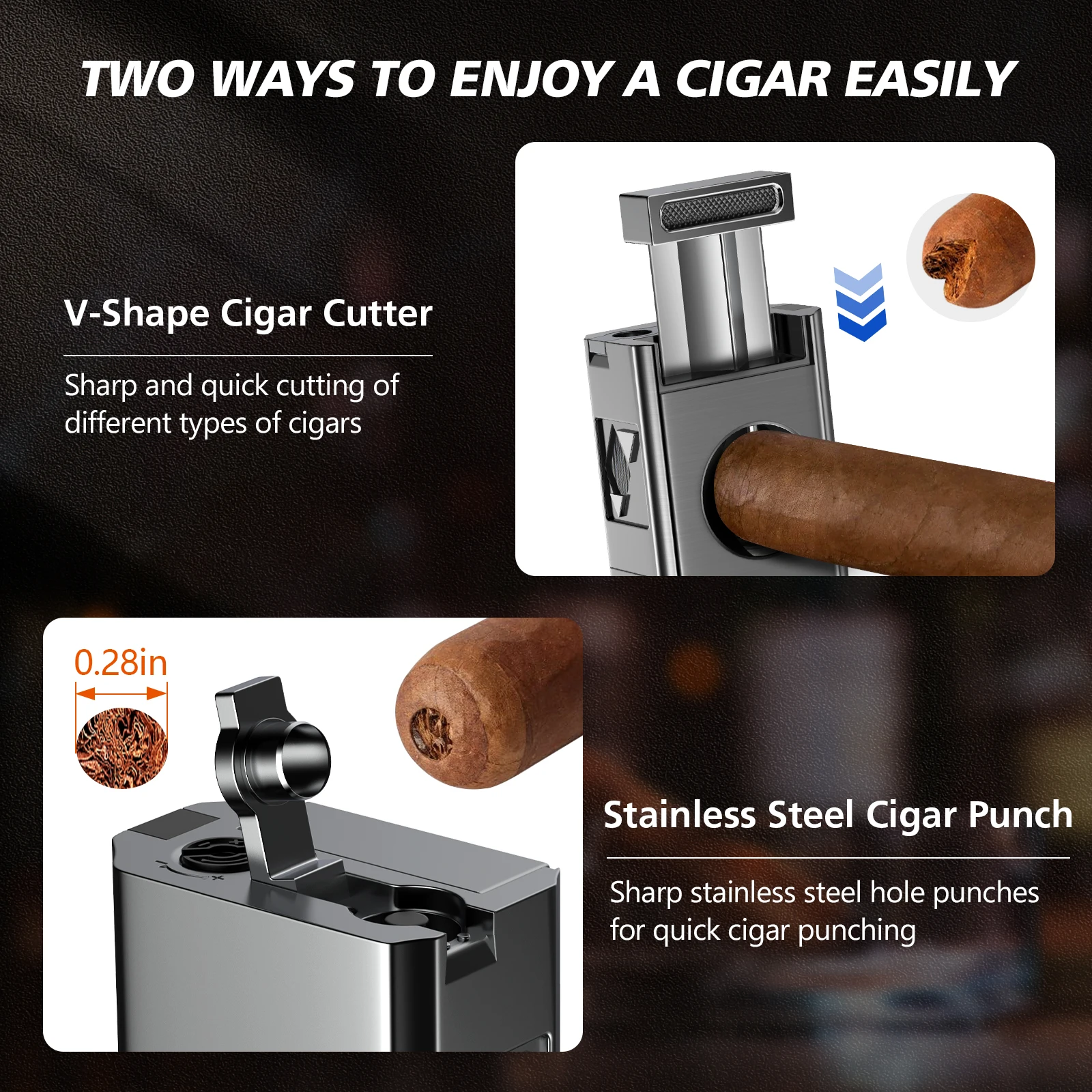Cigar Lighter 4 Jet Flame Cigar Lighters with Cigar Cutter Cigar Accessories Cigar Draw Enhancer Windproof Refillable Butane 5