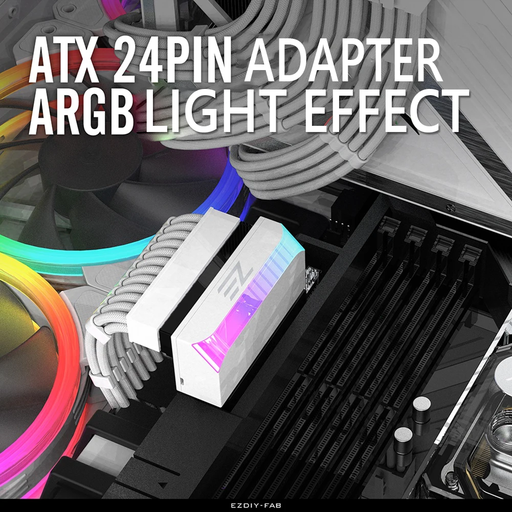 Atx 24 Pinos para 90 Graus Adaptador de Tomada de Alimentação Argb Mainboard Placa-mãe Cabo de Alimentação Modular Faça Você Mesmo Montagem Accessessory - Imagem 3