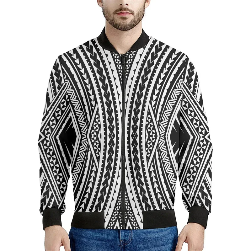 Chaqueta con cremallera maorí en blanco y negro para hombres y niños, sudadera de gran tamaño con estampado 3D, chaquetas bomber de manga larga para primavera y otoño
