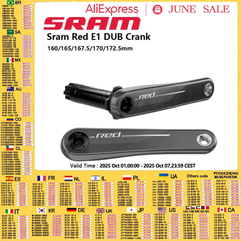 【新品未使用】SRAM Red E1 AXS Crankarm DUB 170 Sram Crank Red E1 DUB One Pair 160MM 165MM 167.5MM 170MM