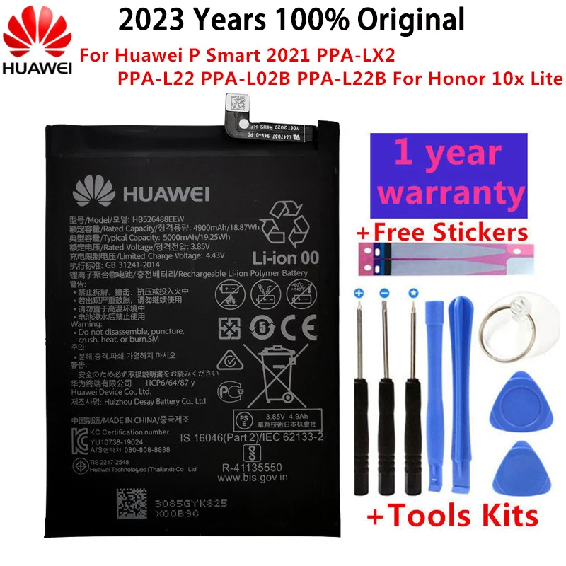

100% Original 5000mAh HB526488EEW For Huawei P Smart 2021 PPA-LX2 PPA-L22 PPA-L02B PPA-L22B For Honor 10x Lite Battery Bateria